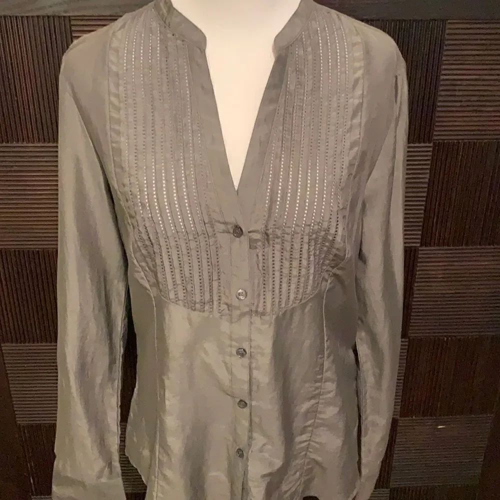 H&M grayish green silk blend button down blouse